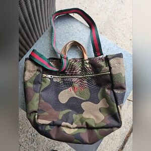 Camouflage Tote Bag with Leather Handles
